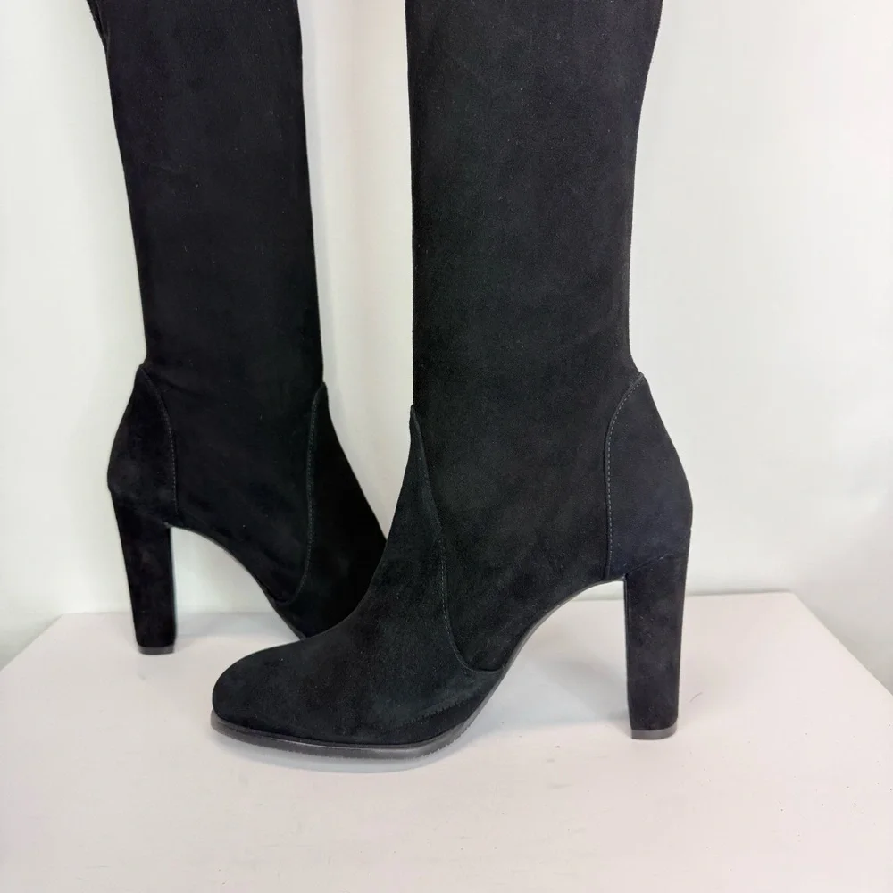 New Stuart Weitzman Highland Over The Knee Boot Black Suede Sz 9